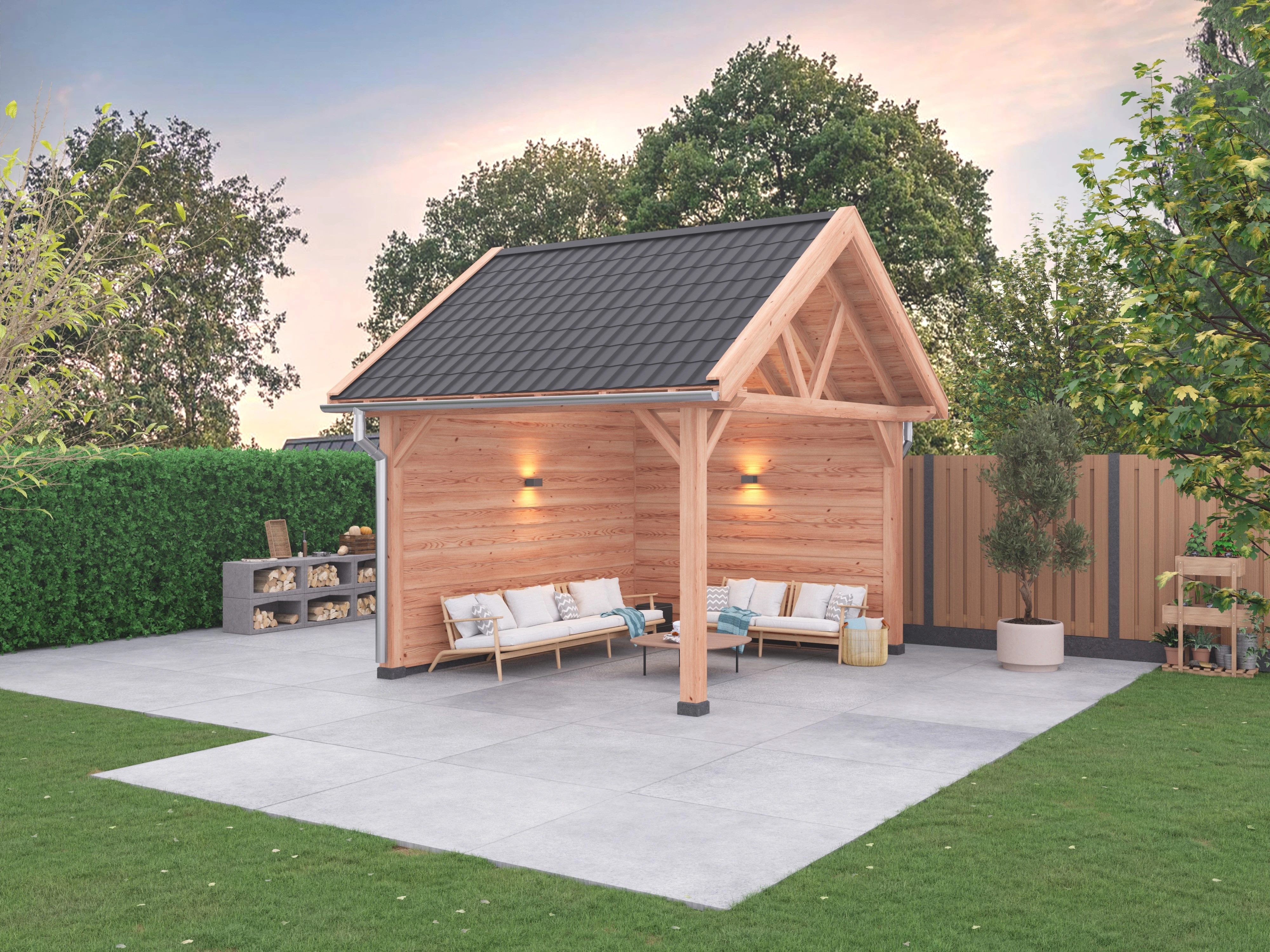 Douglas overkapping zadeldak, 400 x 400, met schuur, Westwood Vrijbuiter - Afbeelding 2